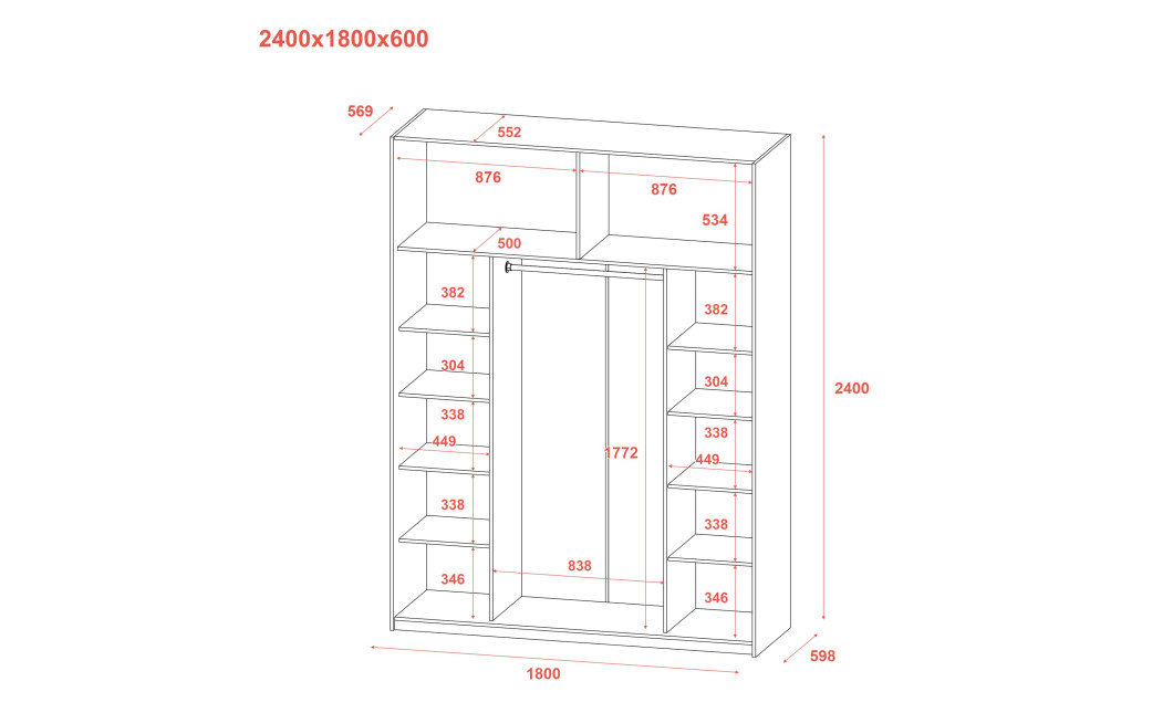 Kleiderschrank Doros G-Caiser Schiebetüren Ewok Eiche mit Glas 180x60x240 (80737752)