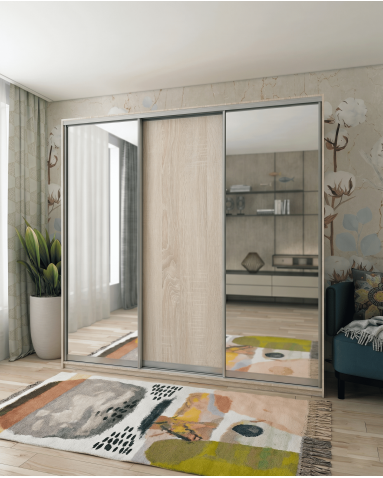 Kleiderschrank Doros City Light Schiebetüren Sonoma Eiche mit Spiegel 225x60x225 (42002136)