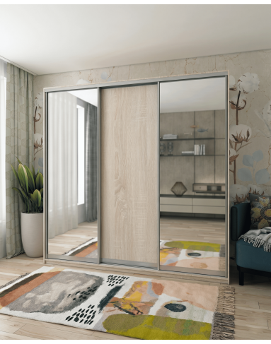 Kleiderschrank Doros City Light Schiebetüren Sonoma Eiche mit Spiegel 225x60x225 (42002136)