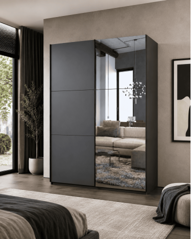 Kleiderschrank Doros G-Caiser Schiebetüren Graphitgrau mit Glas 160x60x240 (42005084)