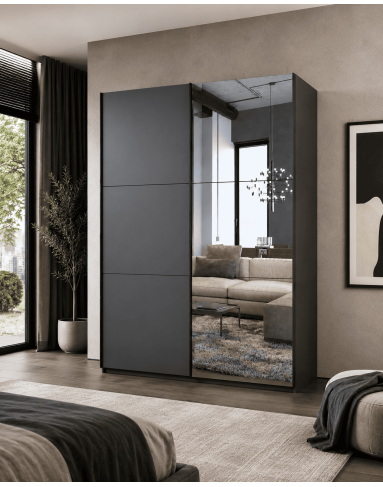 Kleiderschrank Doros G-Caiser Schiebetüren Graphitgrau mit Glas 160x60x240 (42005084)