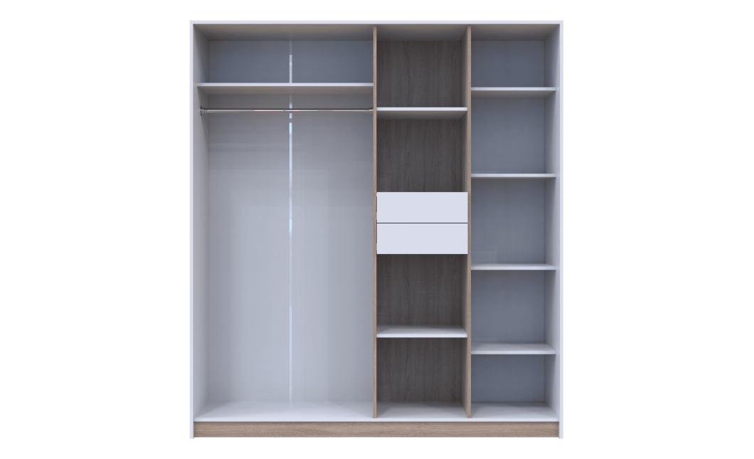Drehtürenschrank Doros Austin Weiß / Sonoma Eiche 3 Türen 2 Schubladen 178,8x51x205 (80737753)
