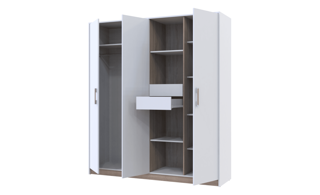 Drehtürenschrank Doros Austin Weiß / Sonoma Eiche 3 Türen 2 Schubladen 178,8x51x205 (80737753)