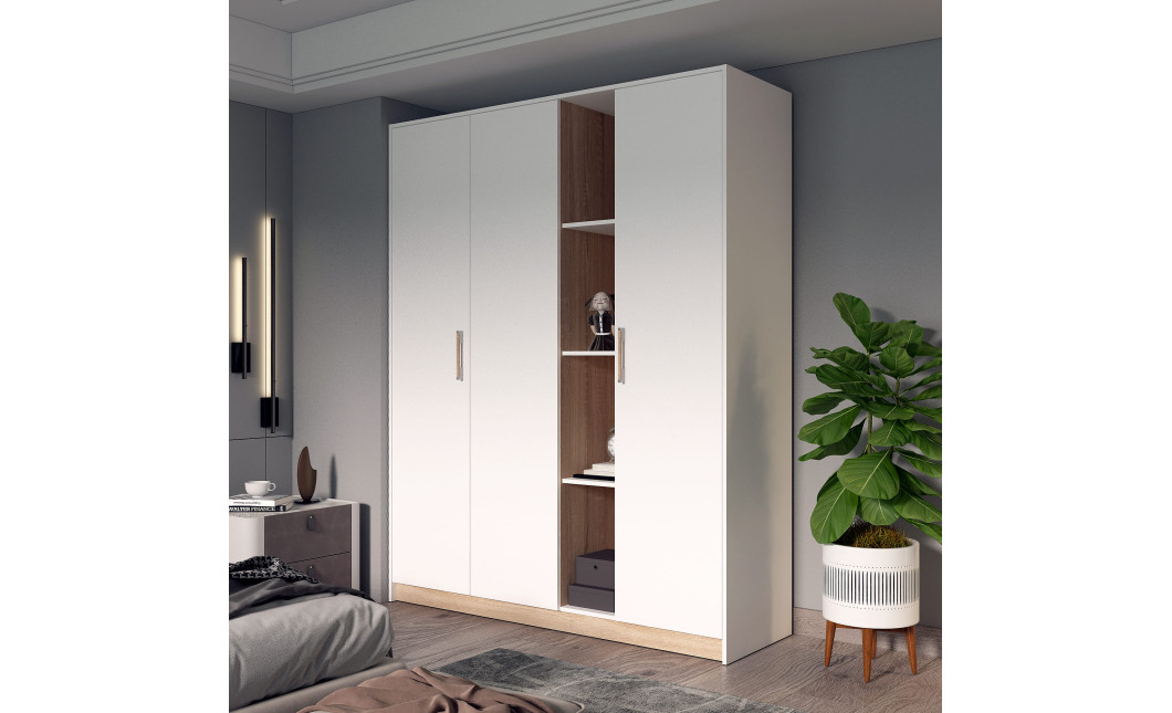 Drehtürenschrank Doros Austin Weiß / Sonoma Eiche 3 Türen 161x51x205 (80737754)
