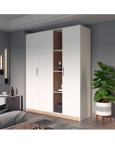 Drehtürenschrank Doros Austin Weiß / Sonoma Eiche 3 Türen 161x51x205 (80737754)