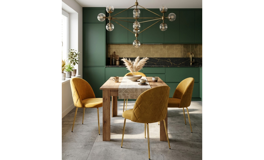 Stuhl INCA – curryfarbener Samt / goldene Beine