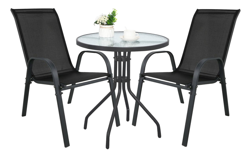 Gartenmöbel-Set ISLAND + SOFIA: runder Tisch 60 cm und 2 Stühle, schwarz (10070024)