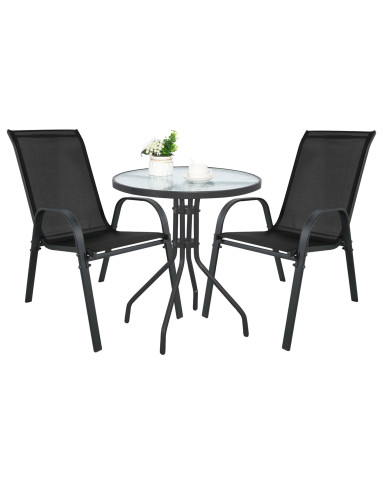 Gartenmöbel-Set ISLAND + SOFIA: runder Tisch 60 cm und 2 Stühle, schwarz (10070024)