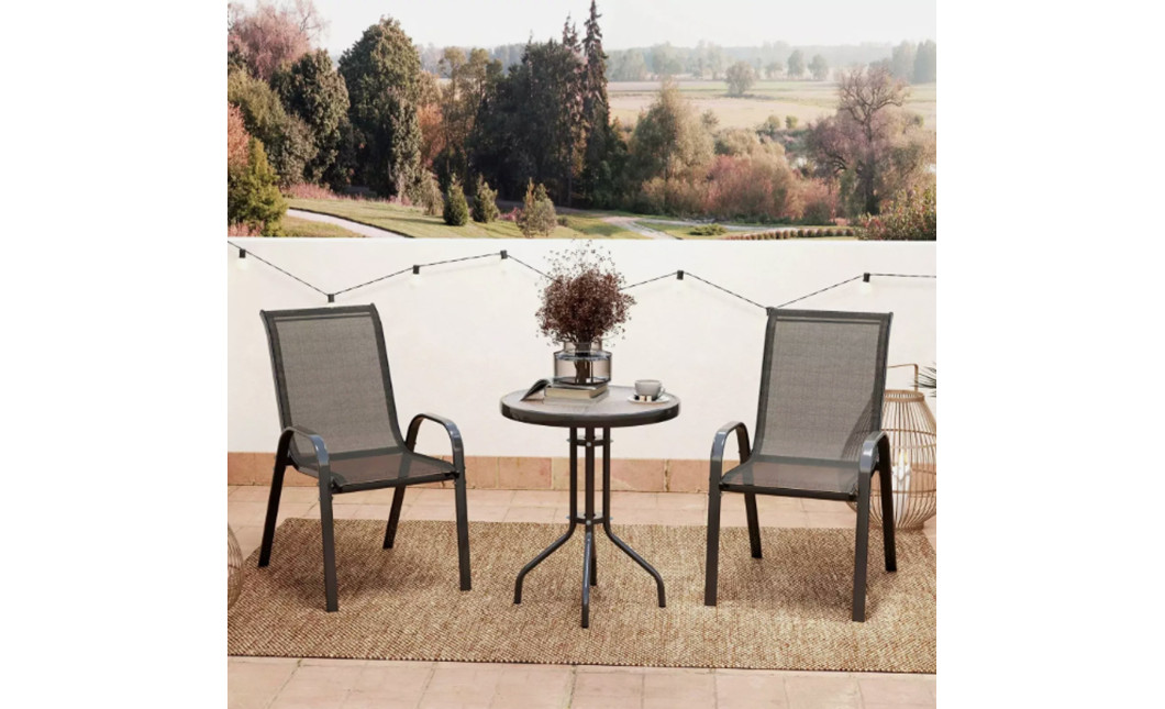 Gartenmöbel-Set ISLAND + SOFIA: runder Tisch 60 cm und 2 Stühle, schwarz (10070024)