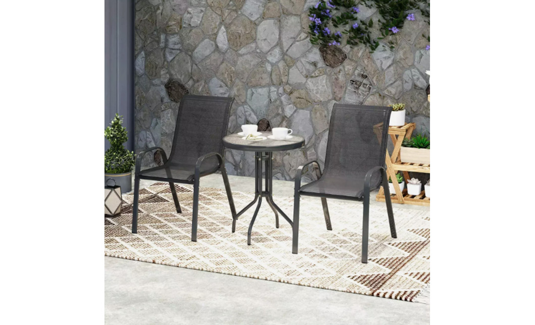 Gartenmöbel-Set ISLAND + SOFIA: runder Tisch 60 cm und 2 Stühle, schwarz (10070024)