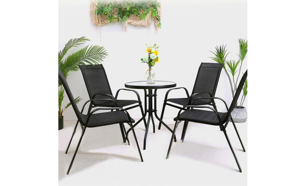 Gartenmöbel-Set ISLAND + SOFIA: runder Tisch 60 cm und 4 Stühle, schwarz (10070027)