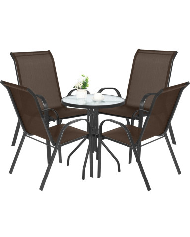 Gartenmöbel-Set ISLAND + SOFIA: runder Tisch 60 cm und 4 Stühle, braun (10070025)