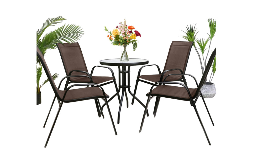 Gartenmöbel-Set ISLAND + SOFIA: runder Tisch 60 cm und 4 Stühle, braun (10070025)