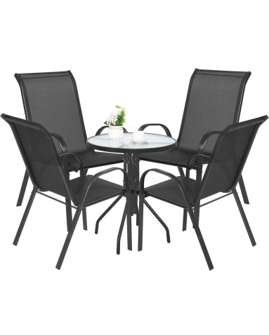 Gartenmöbel-Set ISLAND + SOFIA: runder Tisch 60 cm und 4 Stühle, dunkelgrau (10070026)