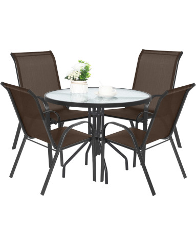 Gartenmöbel-Set ISLAND + SOFIA: runder Tisch 90 cm und 4 Stühle, braun (10070010)