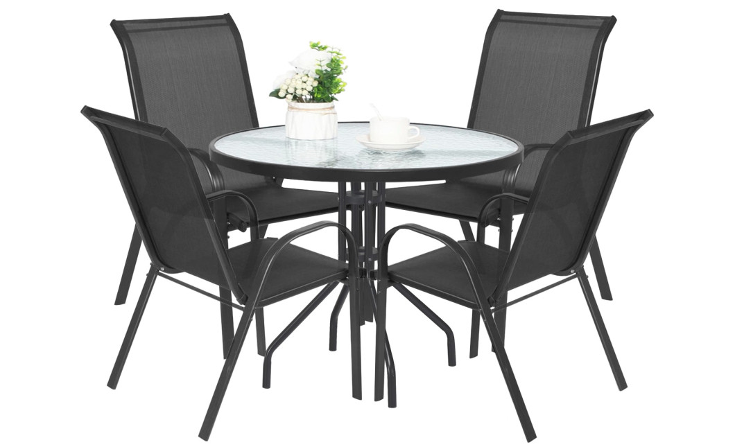 Gartenmöbel-Set ISLAND + SOFIA: runder Tisch 90 cm und 4 Stühle, dunkelgrau (10070011)