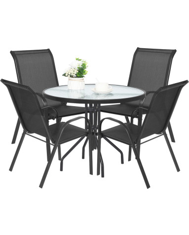 Gartenmöbel-Set ISLAND + SOFIA: runder Tisch 90 cm und 4 Stühle, dunkelgrau (10070011)