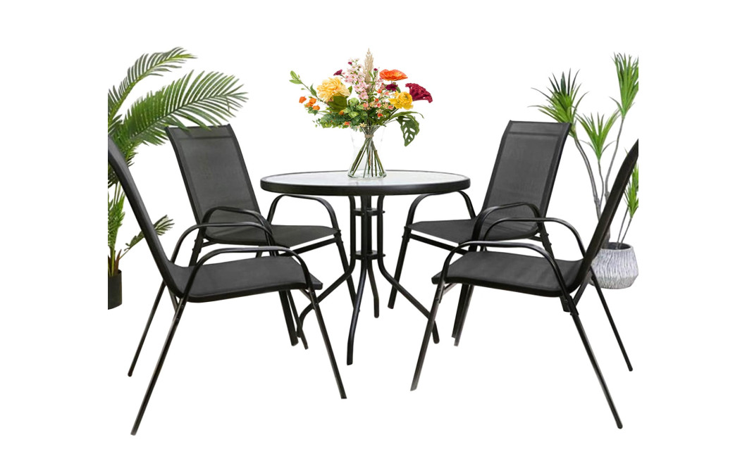 Gartenmöbel-Set ISLAND + SOFIA: runder Tisch 90 cm und 4 Stühle, dunkelgrau (10070011)