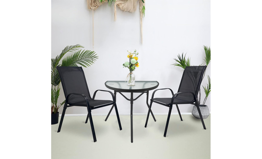 Gartenmöbel-Set ISLAND + SOFIA: halbrunder Tisch und 2 Stühle, schwarz (10070015)