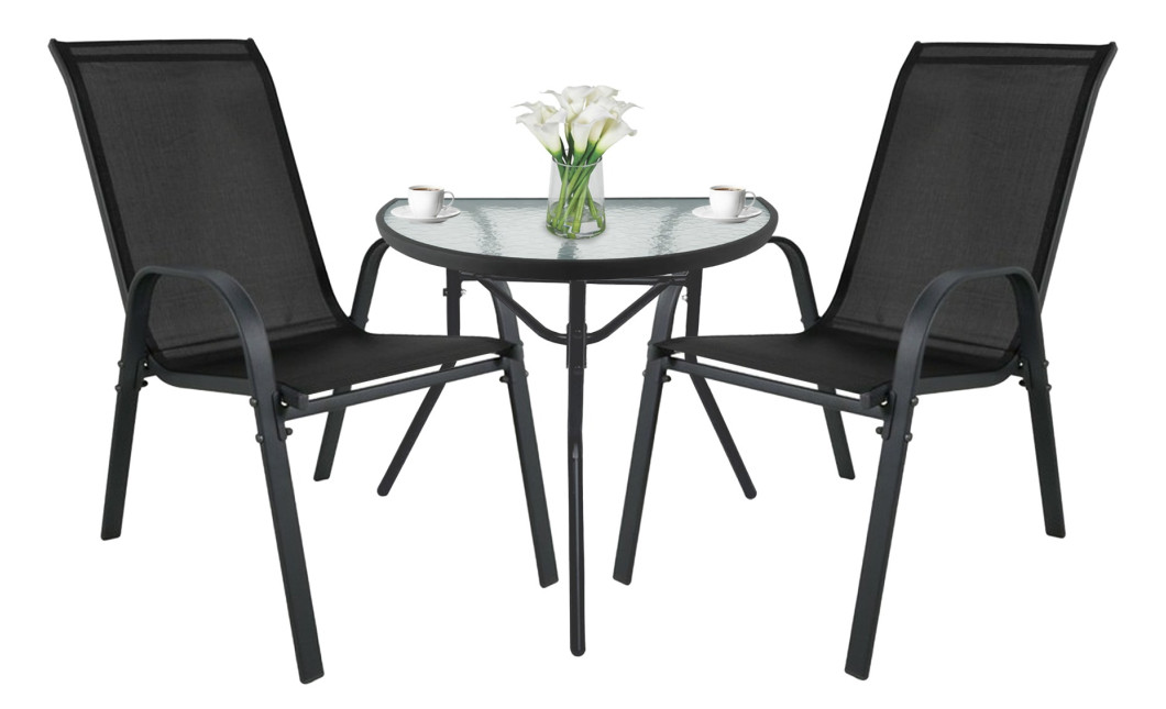 Gartenmöbel-Set ISLAND + SOFIA: halbrunder Tisch und 2 Stühle, schwarz (10070015)