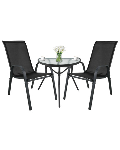 Gartenmöbel-Set ISLAND + SOFIA: halbrunder Tisch und 2 Stühle, schwarz (10070015)
