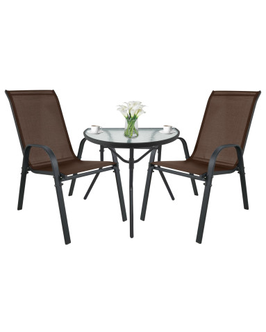 Gartenmöbel-Set ISLAND + SOFIA: halbrunder Tisch und 2 Stühle, braun (10070013)