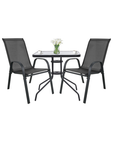 Gartenmöbel-Set ISLAND + SOFIA: quadratischer Tisch 60 cm und 2 Stühle, dunkelgrau (10070020)