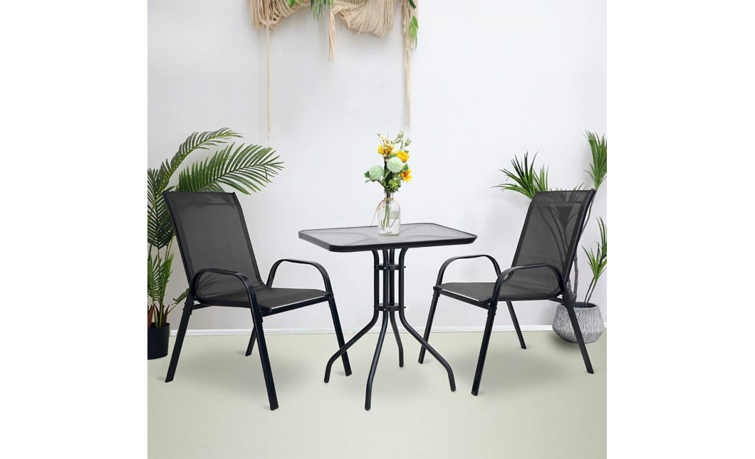 Gartenmöbel-Set ISLAND + SOFIA: quadratischer Tisch 60 cm und 2 Stühle, dunkelgrau (10070020)