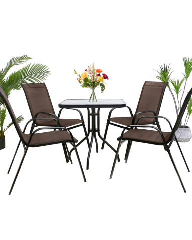 Gartenmöbel-Set ISLAND + SOFIA: quadratischer Tisch 70 cm und 4 Stühle, braun (10070016)