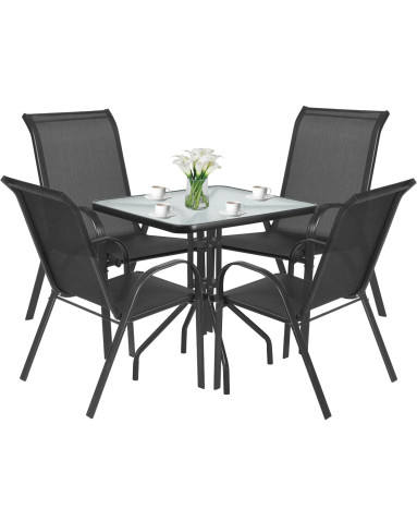Gartenmöbel-Set ISLAND + SOFIA: quadratischer Tisch 70 cm und 4 Stühle, dunkelgrau (10070017)