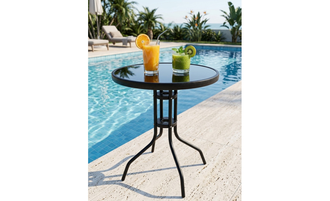Gartentisch ISLAND rund 60 cm – schwarze Tischplatte (10041421)